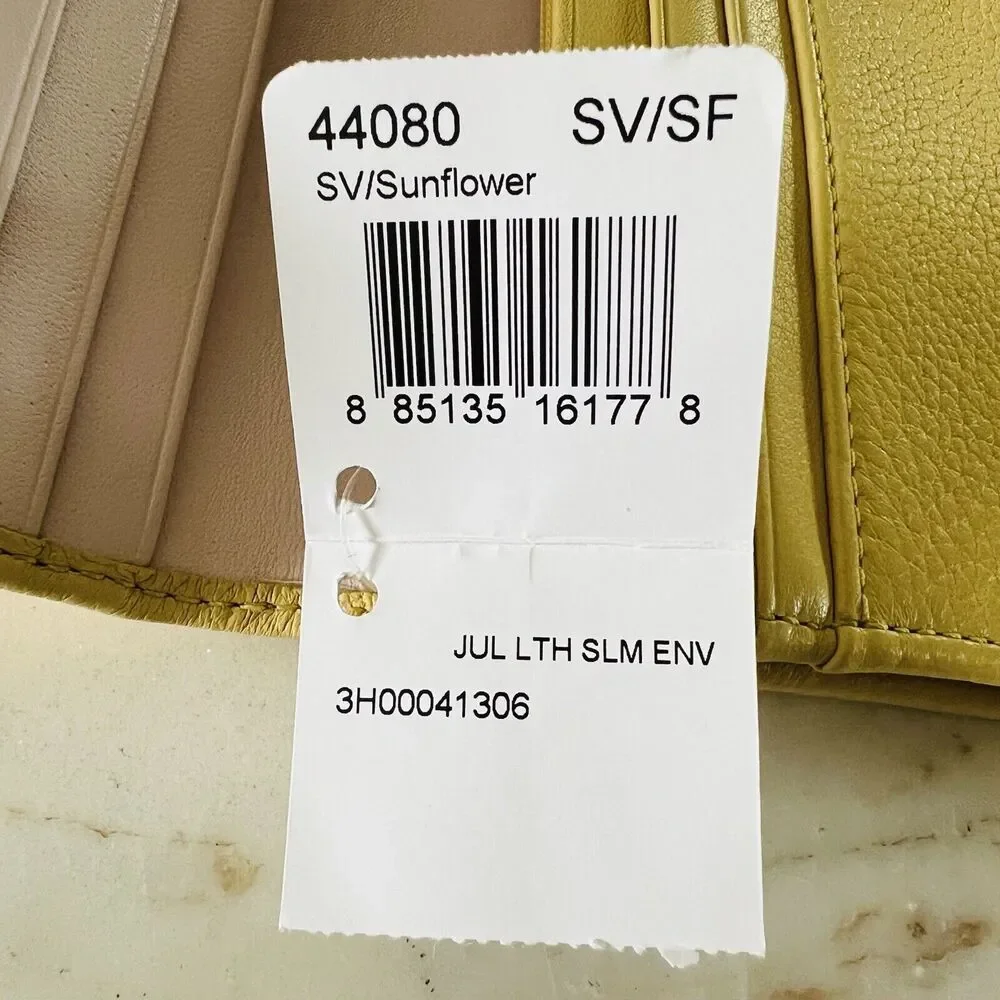 COACH Julie Sunflower Yellow Leather Slim Envelope Bifold Continental Wallet